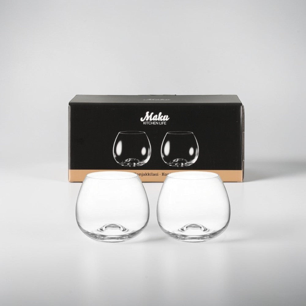 aelgmark Maku Kitchen 2-pack clear brandy glasses, 440ml, with a rounded bowl and short stem.