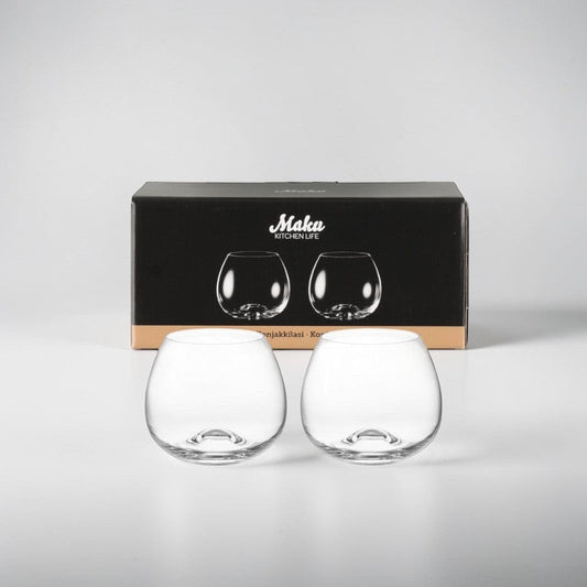 aelgmark Maku Kitchen 2-pack clear brandy glasses, 440ml, with a rounded bowl and short stem.