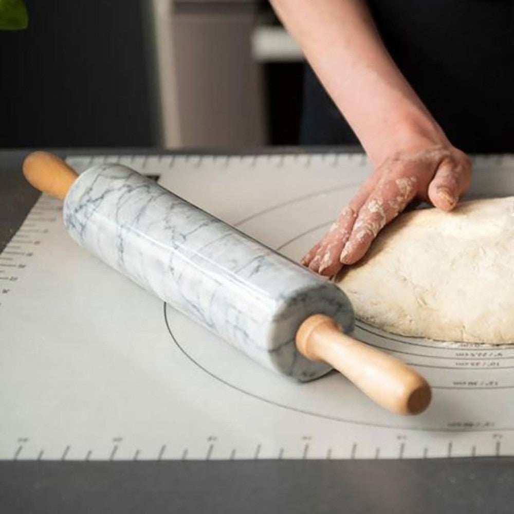 aelgmark marble rolling pin with wooden handles, cool surface for easy dough rolling.