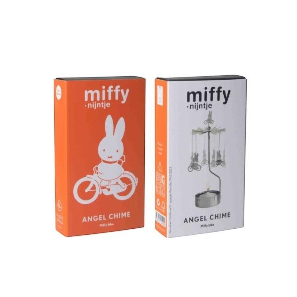 aelgmark Miffy Angel Chime candle holder with rotating Miffy figures on bikes. Includes candle.