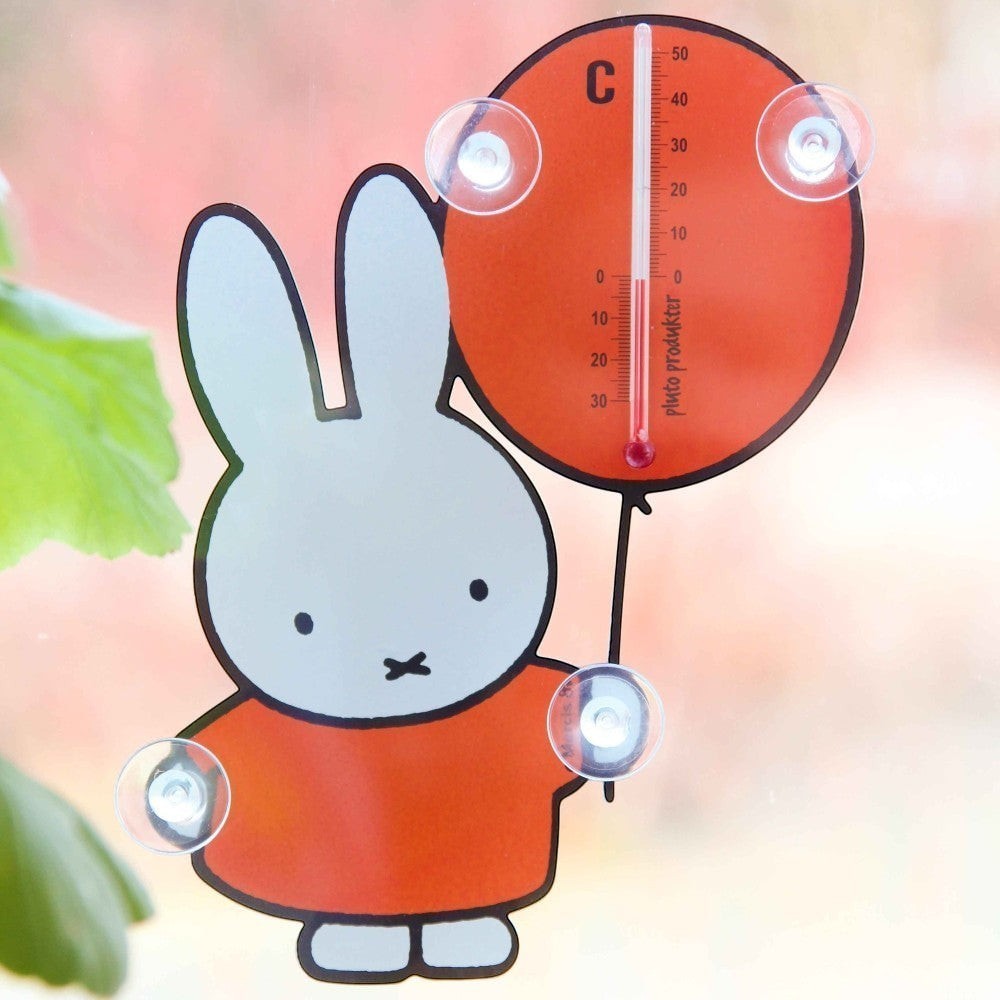 aelgmark Miffy balloon thermometer in orange and white, suitable for indoor/outdoor use.