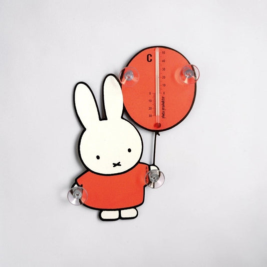 aelgmark Miffy balloon thermometer in orange with suction cups for indoor/outdoor use.
