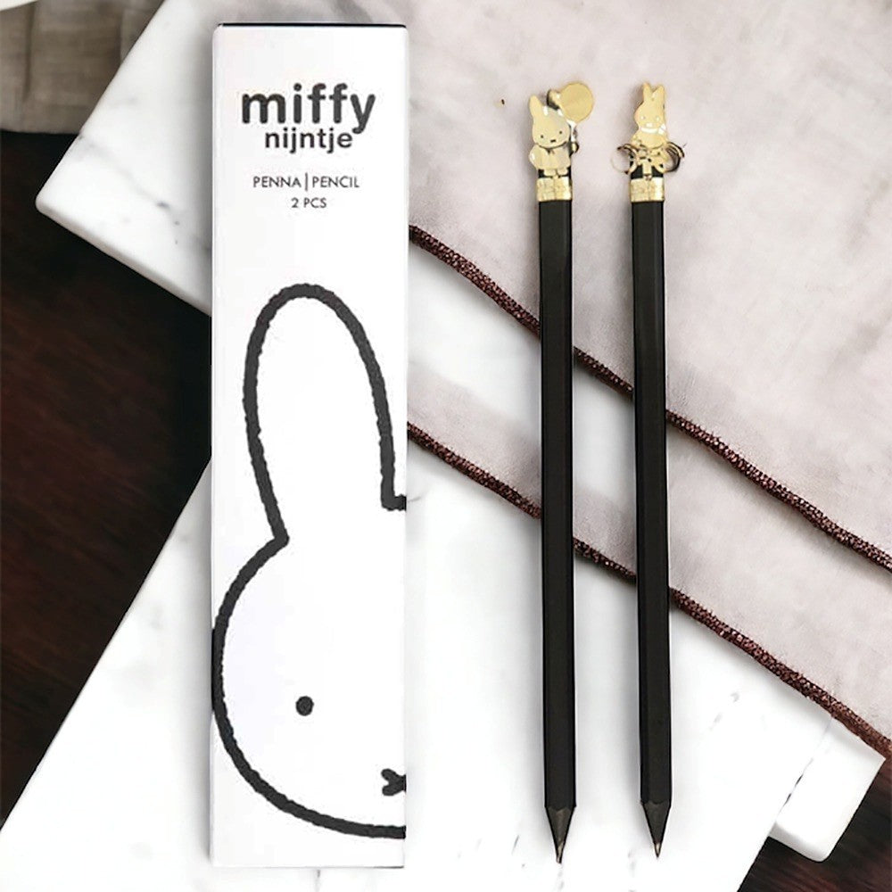 aelgmark Miffy Nijntje black pencils with gold Miffy charm, 2 pcs, gift box.