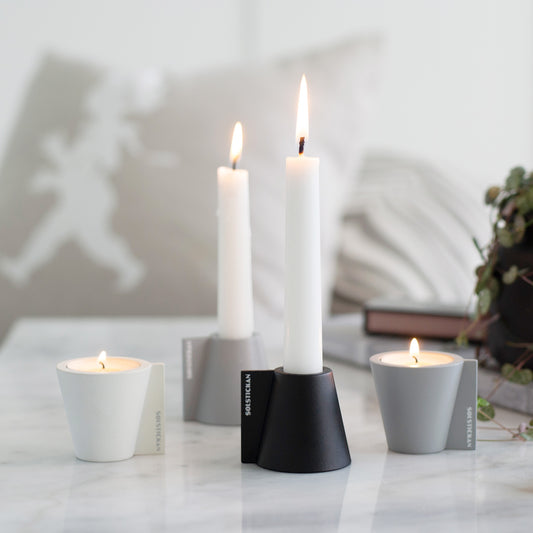 aelgmark北歐生活選物 modern matte black, grey, and white candle holders for taper and tea lights.