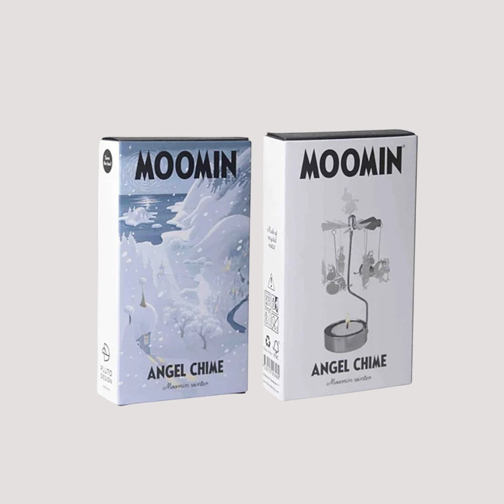 aelgmark Moomin Angel Chime rotating candle holder with Moomin characters and winter scene. Includes tealight candle.
