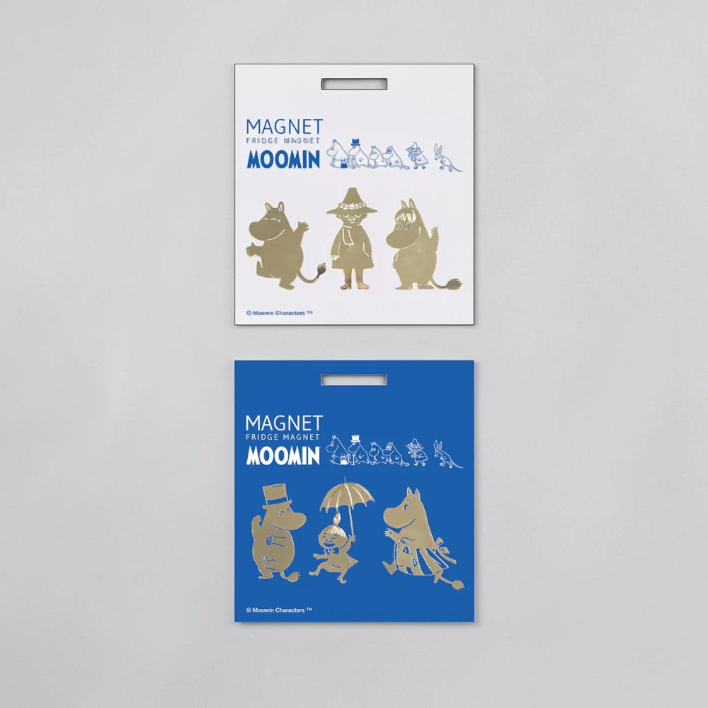 aelgmark Moomin fridge magnets, set of 3, gold metallic finish, featuring Moomin characters.