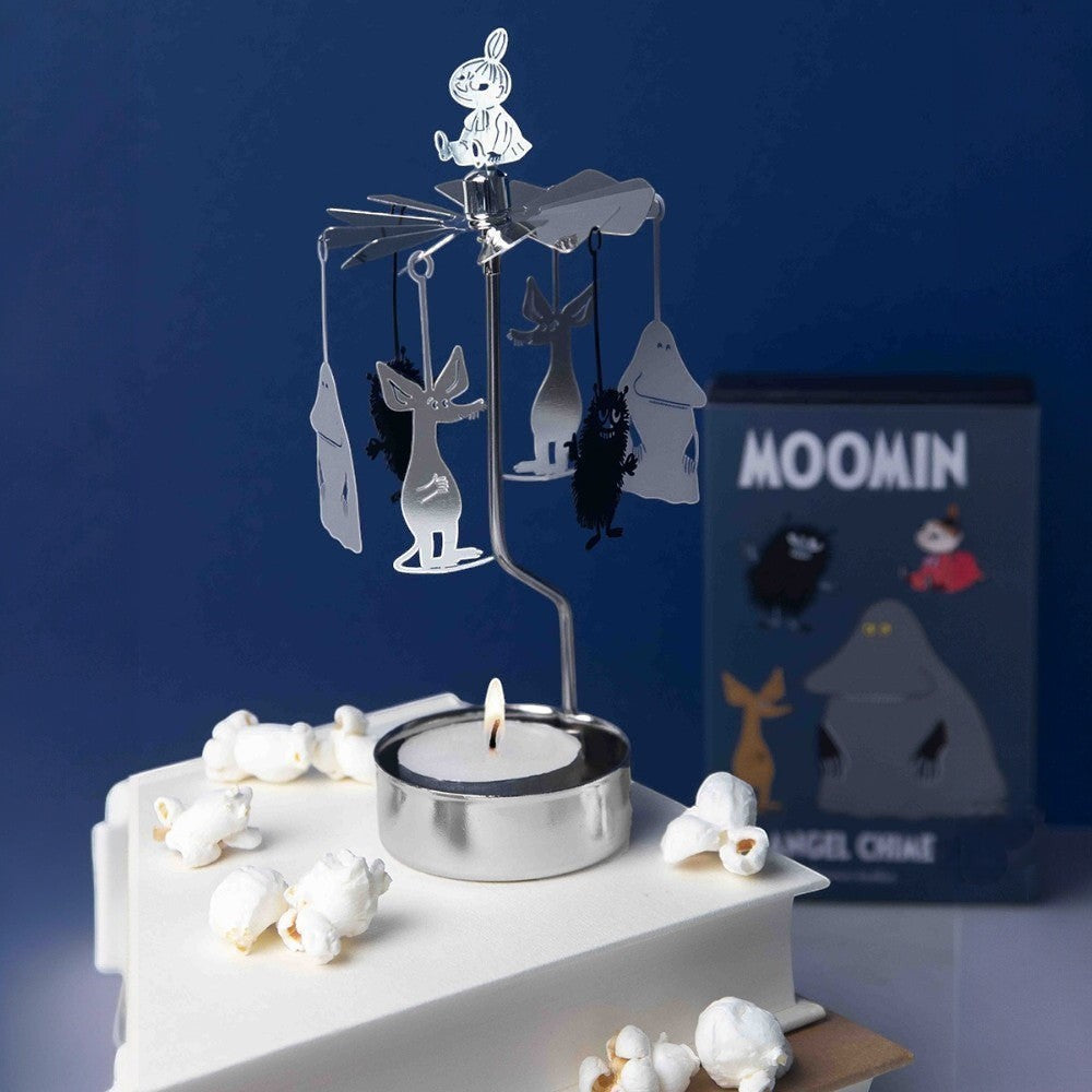 aelgmark Moomin characters spinning candle holder with tea light and popcorn accents.