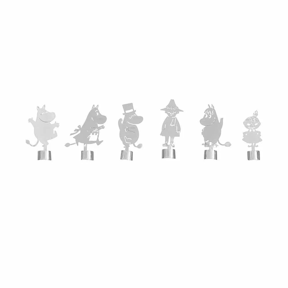 aelgmark Moomin character wine glass charms set of 6, silver metal, for party drinks