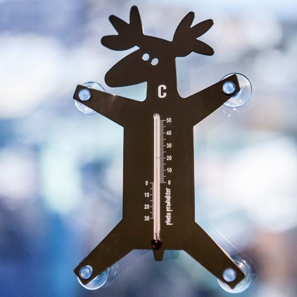 aelgmark dark brown moose-shaped thermometer with Celsius scale, suitable for indoor/outdoor use.