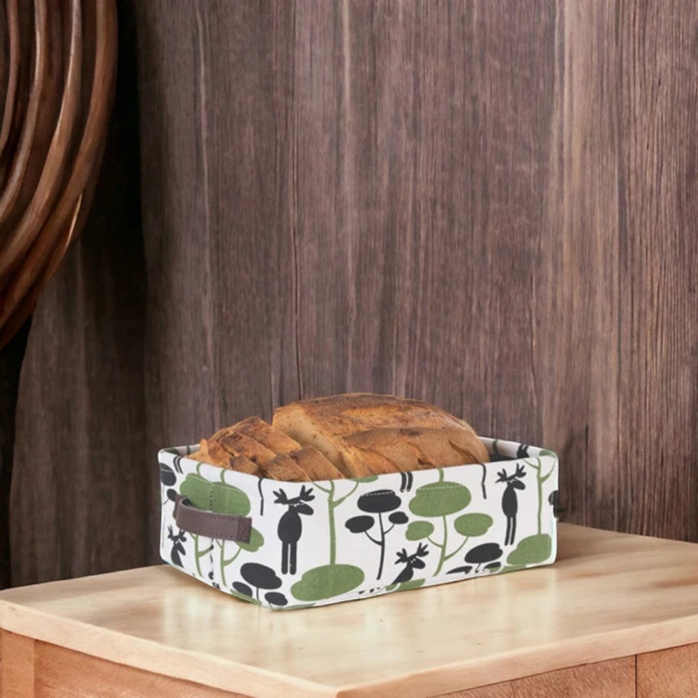 aelgmark Nordic-style fabric basket with moose and tree pattern, perfect for bread or storage.