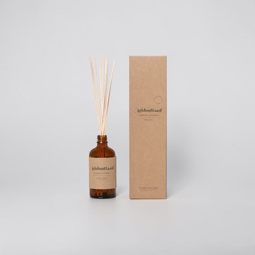 aelgmark北歐生活選物, amber glass reed diffuser with natural reeds, 'Midnattsol' scent, 100ml