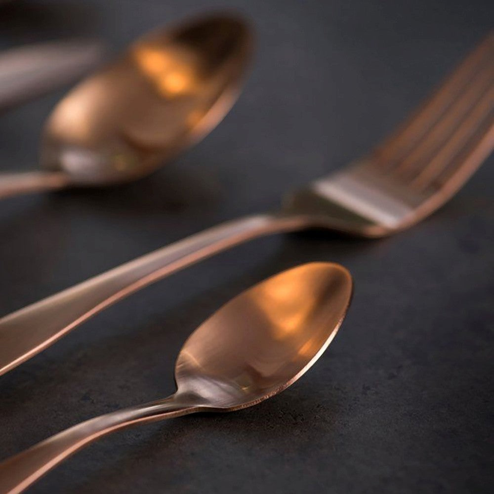 aelgmark champagne gold/rose gold stainless steel dessert spoons, 6-piece set with PVD coating.