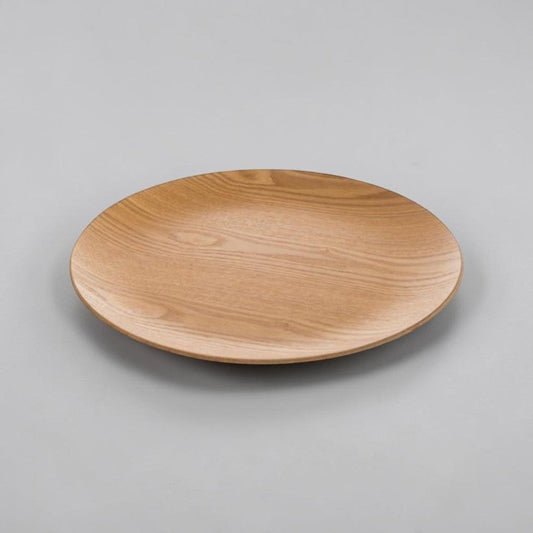 aelgmark round wooden serving tray with natural wood grain, ideal for Nordic style decor or serving snacks.