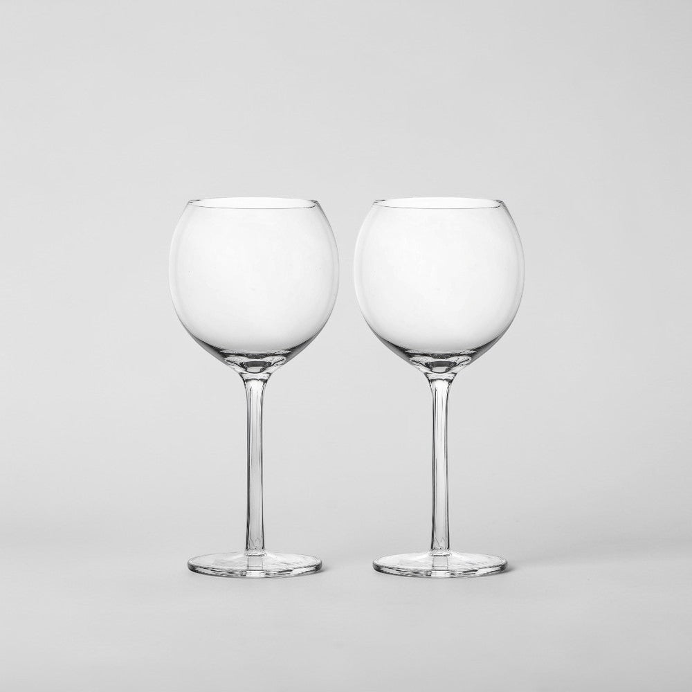 aelgmark Saga set of 2 clear glass red wine glasses with delicate stems.