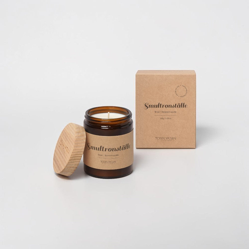 aelgmark北歐生活選物 amber glass jar scented candle with wooden lid, natural soy wax, 150g, Secret Forest scent.