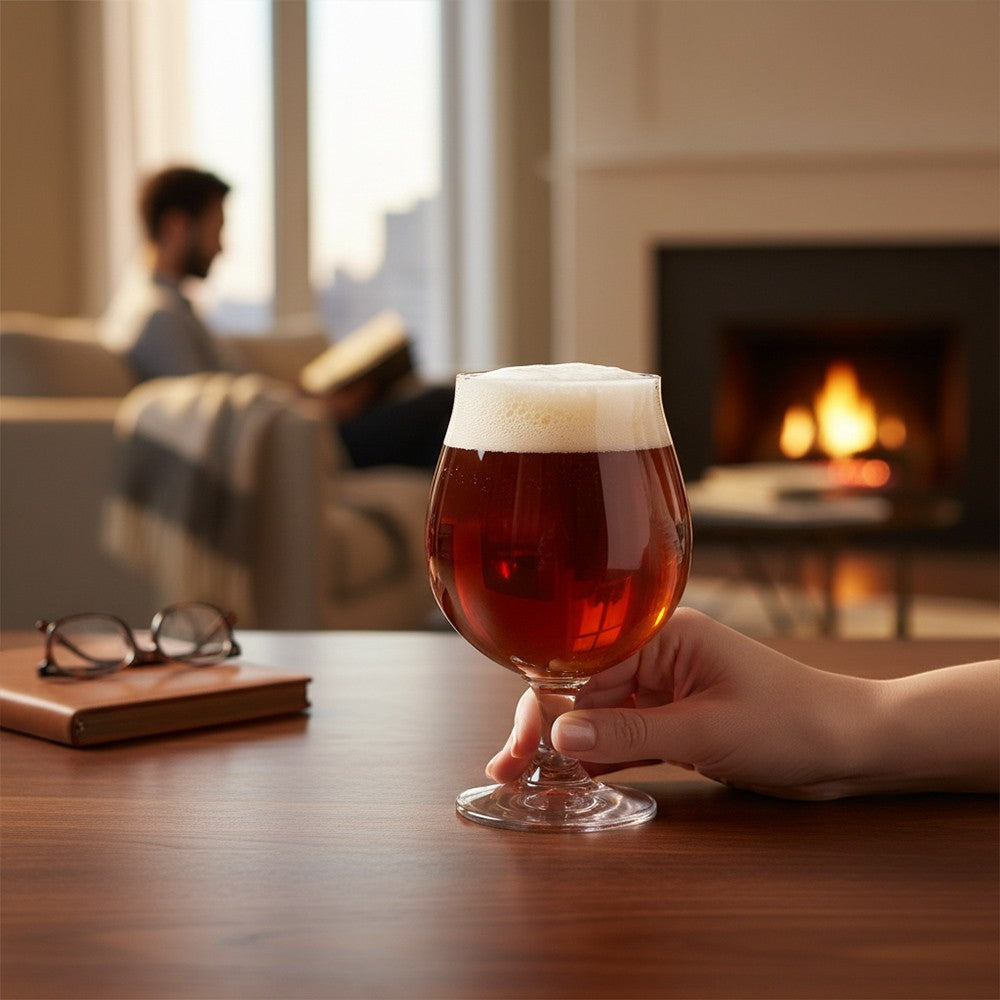 aelgmark 北歐生活選物 500ml stemmed beer glass with a tulip shape, perfect for enjoying craft beers.