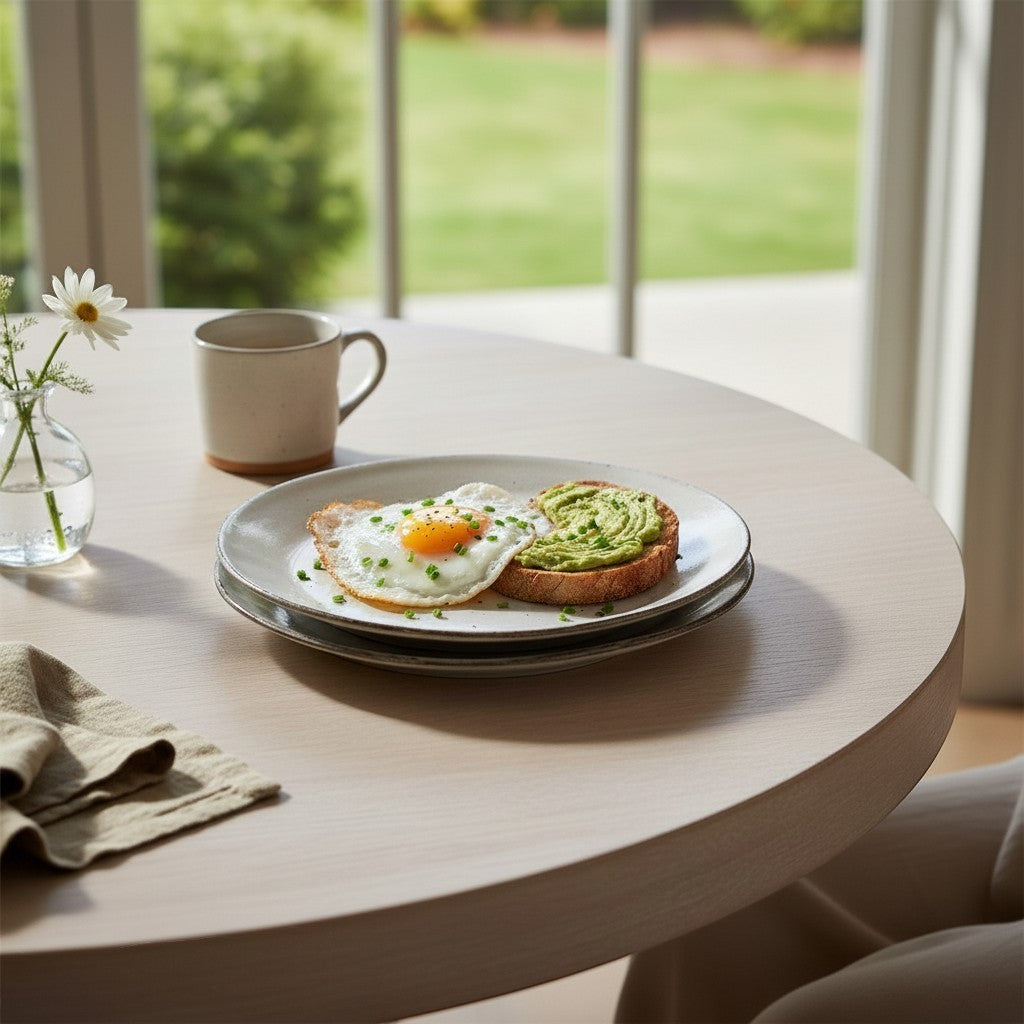 aelgmark stoneware dinner plates with a subtle grey glaze, 22cm diameter, perfect for serving breakfast or meals.