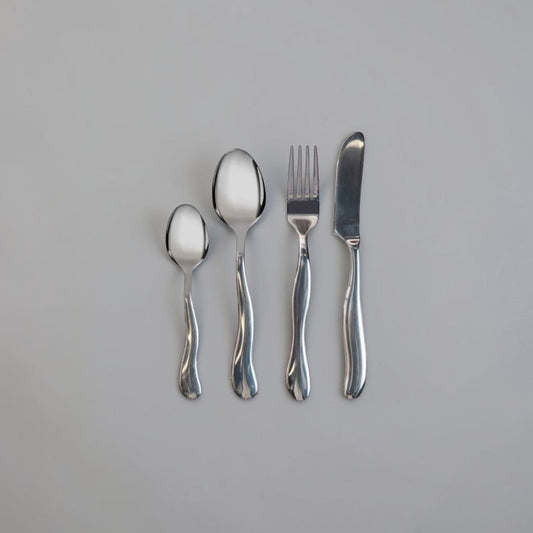 aelgmark Waverly 16-piece stainless steel cutlery set with wavy handles. Includes spoons, fork, and knife.
